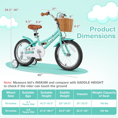Gymax 16'' Kids Bike w/ Height Adjustable Handlebar Seat Basket Bell Training Wheels