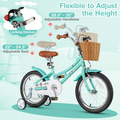 Gymax 16'' Kids Bike w/ Height Adjustable Handlebar Seat Basket Bell Training Wheels