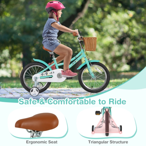 Gymax 16'' Kids Bike w/ Height Adjustable Handlebar Seat Basket Bell Training Wheels