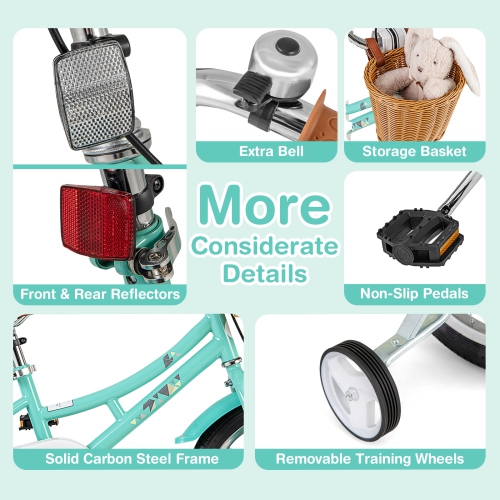 Gymax 16'' Kids Bike w/ Height Adjustable Handlebar Seat Basket Bell Training Wheels