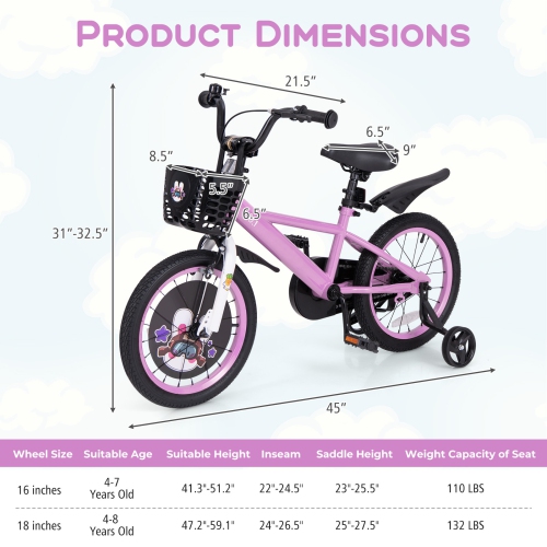Gymax 16'' Kid's Bike for 4-7 w/ Height-Adjustable Handlebar & Saddle Handbrake