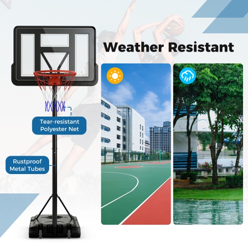 Gymax 4.4-10 FT Portable Basketball Hoop w/ 44'' Shatterproof Backboard Fillable Base
