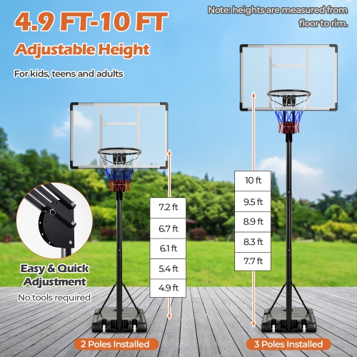 Gymax Portable Basketball Hoop System 4.9-10 FT Adjustable w/ Weight Bag Wheels Outdoor