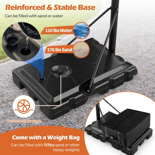 Gymax Portable Basketball Hoop System 4.9-10 FT Adjustable w/ Weight Bag Wheels Outdoor