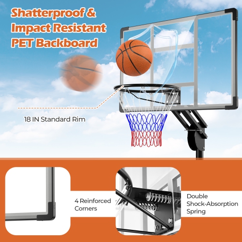 Gymax Portable Basketball Hoop System 4.9-10 FT Adjustable w/ Weight Bag Wheels Outdoor