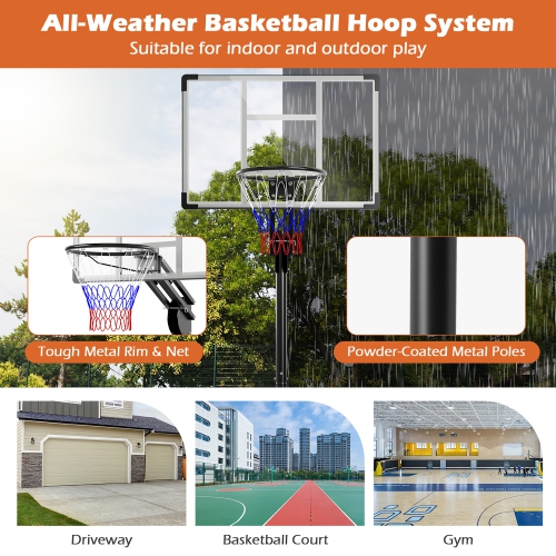 Gymax Portable Basketball Hoop System 4.9-10 FT Adjustable w/ Weight Bag Wheels Outdoor