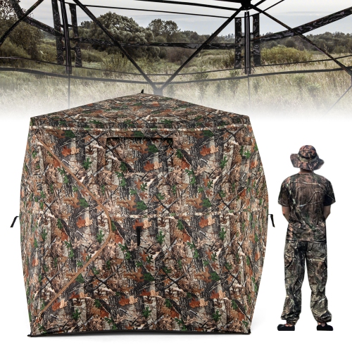 Gymax Camouflage Hunting Blind for 3-4 People w/270° Viewing Range Carrying Bag