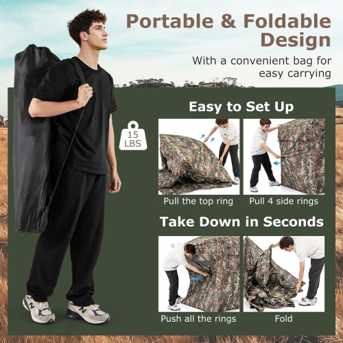 Gymax 360° One-Way See-Through Hunting Blind w/ Full-Open Door Portable Carry Bag