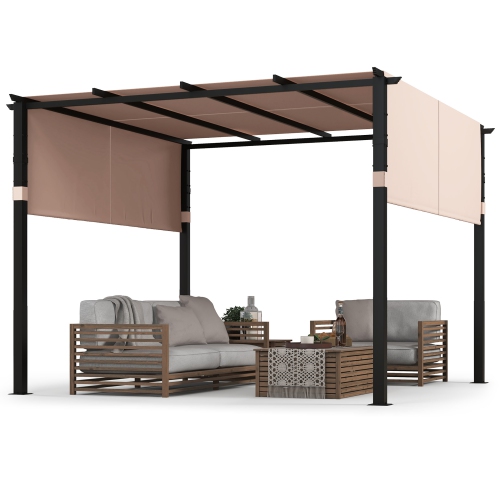 Gymax 10 x 10 ft Flat Top Pergola w/ Retractable Canopy Outdoor Grill Gazebo