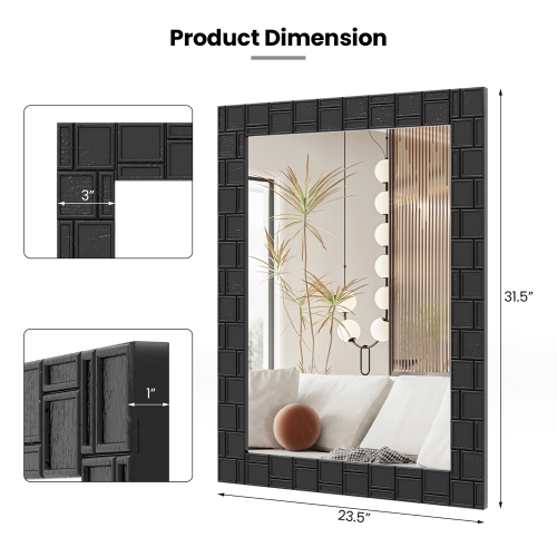 Gymax 32'' x 24''Wood Framed Wall Mirror w/Solid Wood Frame Vertical Horizontal Hanging
