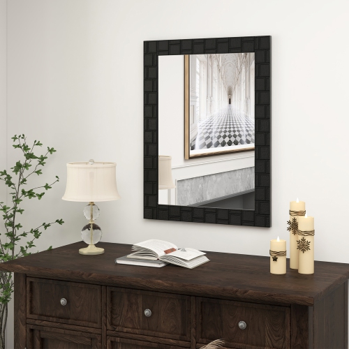 Gymax 32'' x 24''Wood Framed Wall Mirror w/Solid Wood Frame Vertical Horizontal Hanging