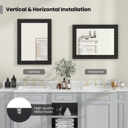 Gymax 32'' x 24''Wood Framed Wall Mirror w/Solid Wood Frame Vertical Horizontal Hanging