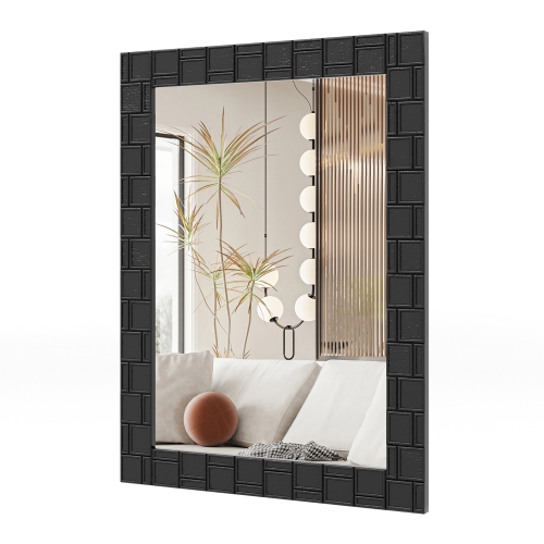 Gymax 32'' x 24''Wood Framed Wall Mirror w/Solid Wood Frame Vertical Horizontal Hanging