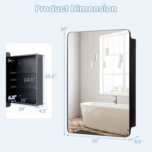 Gymax 20 x30 Inch Bathroom Mirror Cabinet w/ Aluminum Frame Adjustable Shelves