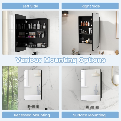 Gymax 20 x30 Inch Bathroom Mirror Cabinet w/ Aluminum Frame Adjustable Shelves