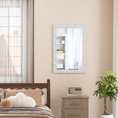 Gymax 42'' x 28'' Farmhouse Wall Mirror w/Solid Wood Frame Rubber Wood Rustic Style