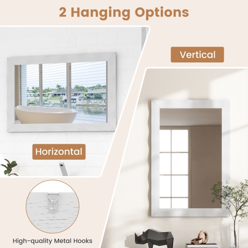 Gymax 42'' x 28'' Farmhouse Wall Mirror w/Solid Wood Frame Rubber Wood Rustic Style