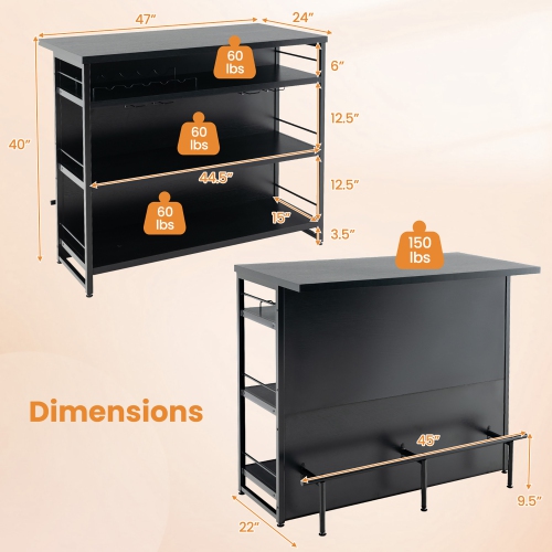Gymax Industrial Kitchen Island Bar Table 4-Tier Storage Shelf Wine Rack Glass Holders