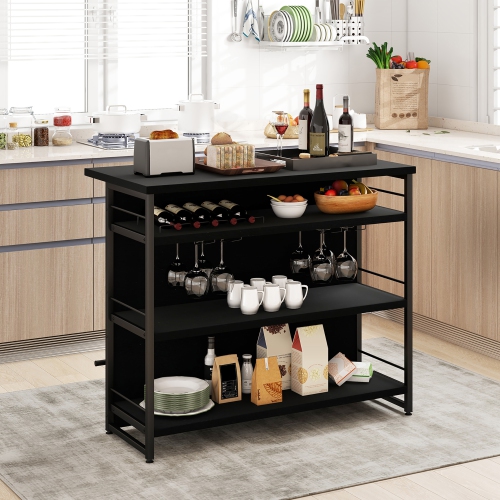Gymax Industrial Kitchen Island Bar Table 4-Tier Storage Shelf Wine Rack Glass Holders