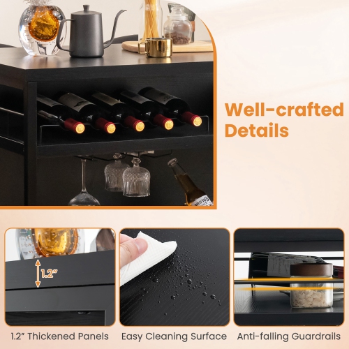 Gymax Industrial Kitchen Island Bar Table 4-Tier Storage Shelf Wine Rack Glass Holders