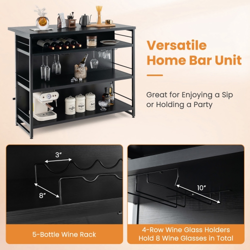 Gymax Industrial Kitchen Island Bar Table 4-Tier Storage Shelf Wine Rack Glass Holders