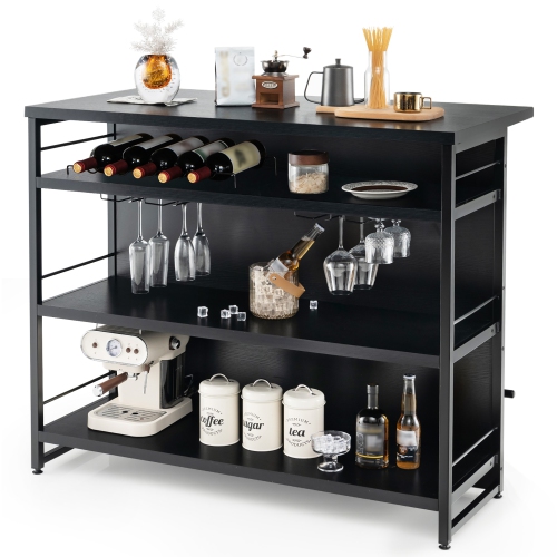 Gymax Industrial Kitchen Island Bar Table 4-Tier Storage Shelf Wine Rack Glass Holders