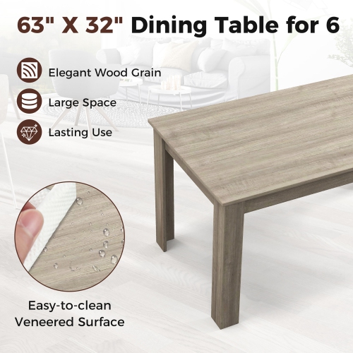 Gymax 63'' Dining Table Rectangular Modern Kitchen Table For 6 People Home Furniture