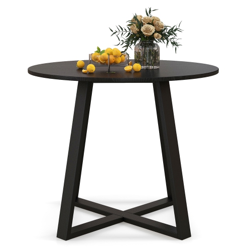 GYMAX  36" Round Wooden Dining Table for 4 W/ Pedestal Base Solid Rubber Wood Frame