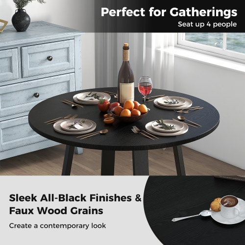 Gymax 36'' Round Wooden Dining Table for 4 w/ Pedestal Base Solid Rubber Wood Frame