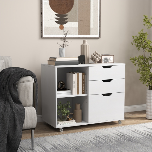 Gymax 3-Drawer Mobile File Cabinet w/ Open Adjustable Storage Shelf for Home Office