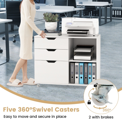 Gymax 3-Drawer Mobile File Cabinet w/ Open Adjustable Storage Shelf for Home Office