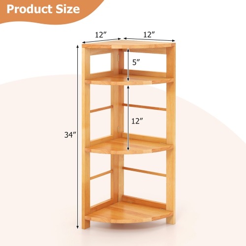 Gymax 4-Tier Corner Shelf w/ Rubber Wood Frame Anti-Toppling Kit Home Office Natural