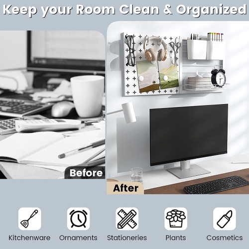 Gymax Pegboard Combination Kit Wall Organizer Kit w/ 2 Pegboard Panels for Office