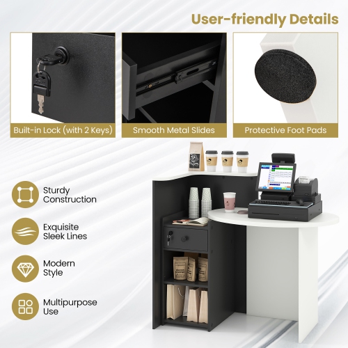 Gymax Front Reception Counter Desk Checkout Office Desk w/ Open Shelf & Lockable Drawer