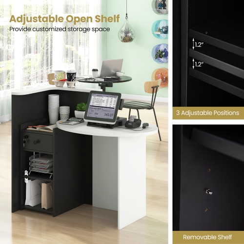 Gymax Front Reception Counter Desk Checkout Office Desk w/ Open Shelf & Lockable Drawer