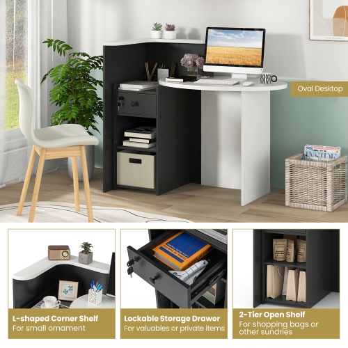 Gymax Front Reception Counter Desk Checkout Office Desk w/ Open Shelf & Lockable Drawer