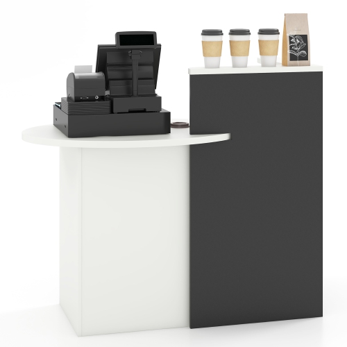 Gymax Front Reception Counter Desk Checkout Office Desk w/ Open Shelf & Lockable Drawer