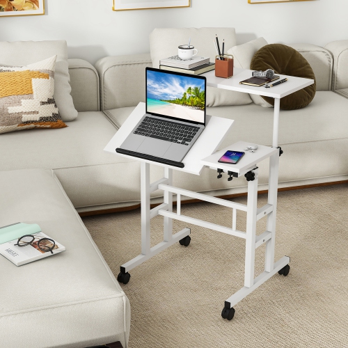 Gymax Adjustable Computer Desk Mobile Stand up Desk Tilting Workstation