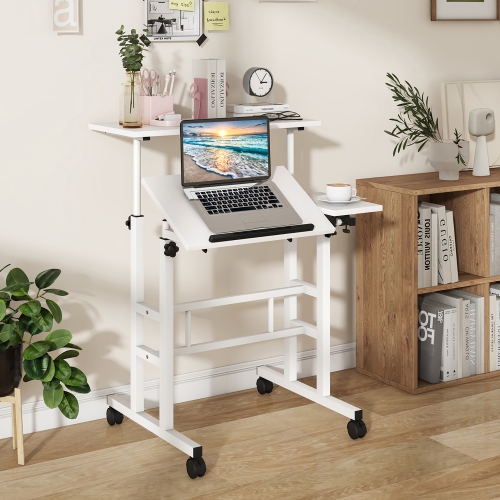 Gymax Adjustable Computer Desk Mobile Stand up Desk Tilting Workstation