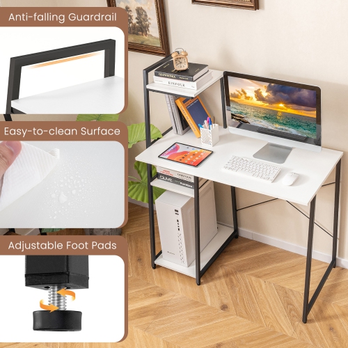 Gymax Computer Desk w/ Shelves 3-Tier Storage Bookshelf Ladder-shaped Metal Frame