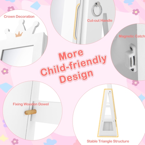 Gymax Kids Jewelry Cabinet with Full-Length Mirror Drawer 2 Adjustable Tilt Angles