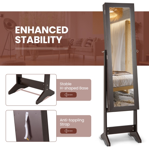 Gymax Jewelry Mirrored Cabinet Armoire Organizer Storage Box w/ Stand Christmas Gift