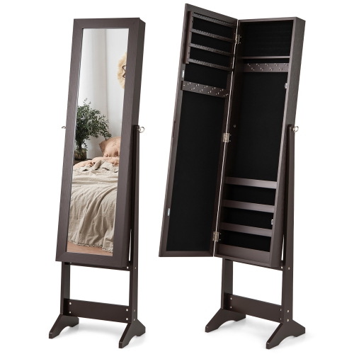 Gymax Jewelry Mirrored Cabinet Armoire Organizer Storage Box w/ Stand Christmas Gift