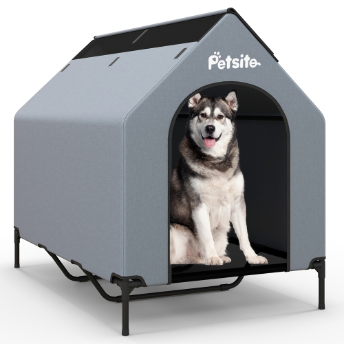 Gymax 52'' Elevated Dog House for Small Breeds Large Pet House w/ Ventilated Windows