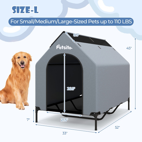 Gymax 52'' Elevated Dog House for Small Breeds Large Pet House w/ Ventilated Windows