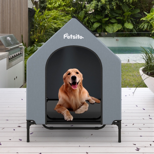 Gymax 52'' Elevated Dog House for Small Breeds Large Pet House w/ Ventilated Windows