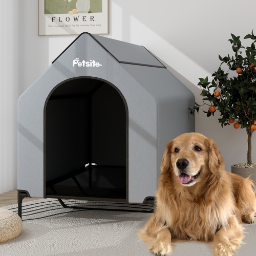 Gymax 52'' Elevated Dog House for Small Breeds Large Pet House w/ Ventilated Windows