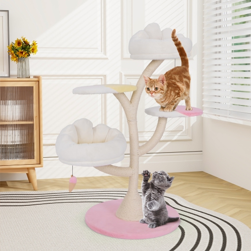 Gymax Multi-Layer Cat Tree Cute Cat Tower w/ 2 Cat Perches & 2 Platforms