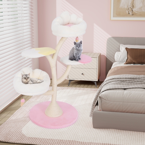 Gymax Multi-Layer Cat Tree Cute Cat Tower w/ 2 Cat Perches & 2 Platforms