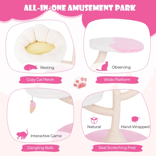 Gymax Multi-Layer Cat Tree Cute Cat Tower w/ 2 Cat Perches & 2 Platforms